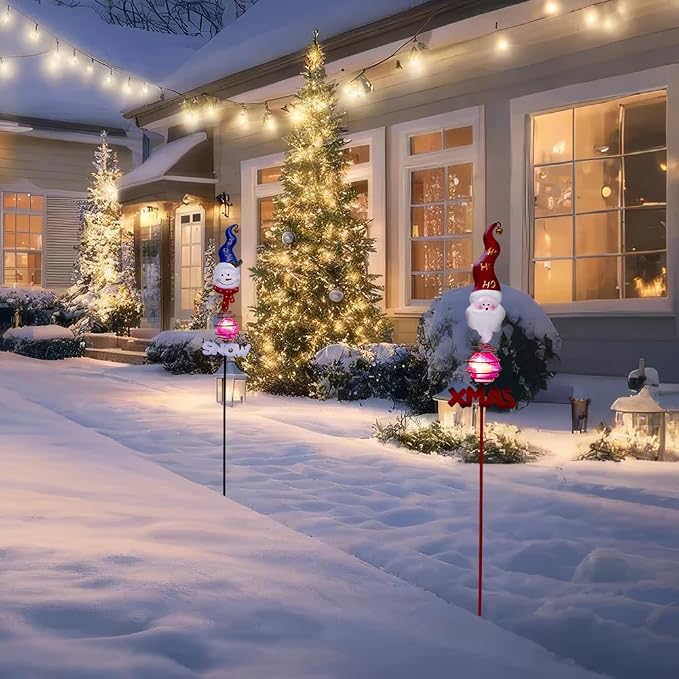 Christmas Solar Garden Stake Lights, 2 Pack Snowman＆Santa Claus Xmas Pathways - Image 8