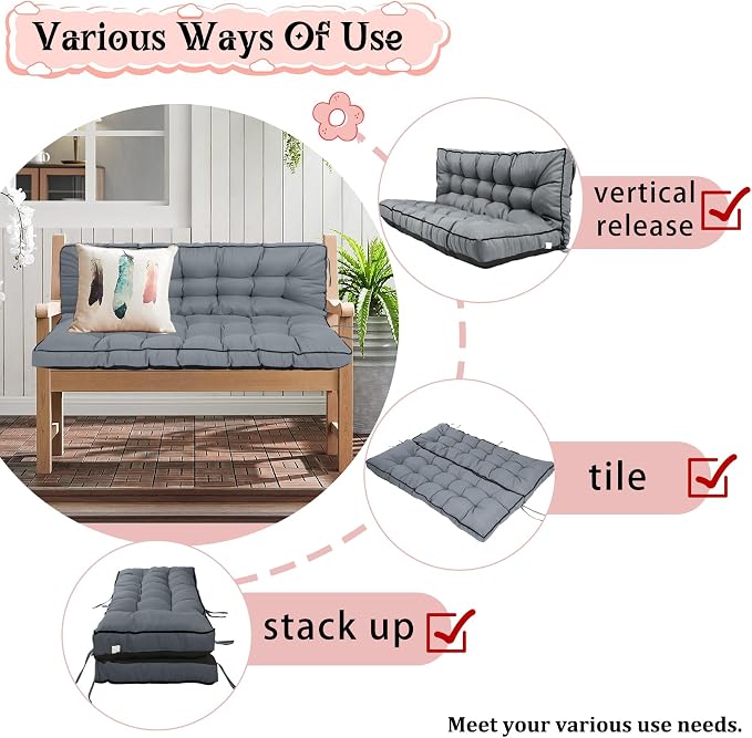 2-3 Seat Swing Replacement Cushion, Outdoor Bench Cushions - Image 2