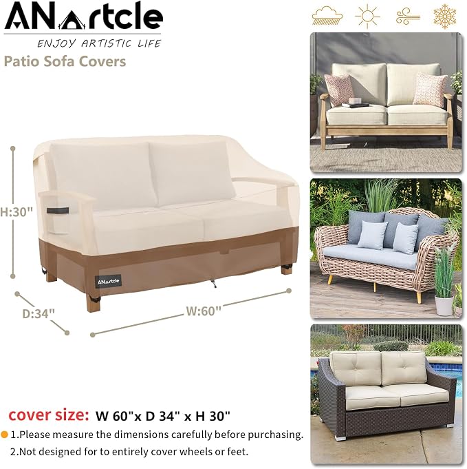 2-Seater Patio Loveseat Cover, 60W x 34D x 30H Inches Outdoor Couch Cover - Image 3