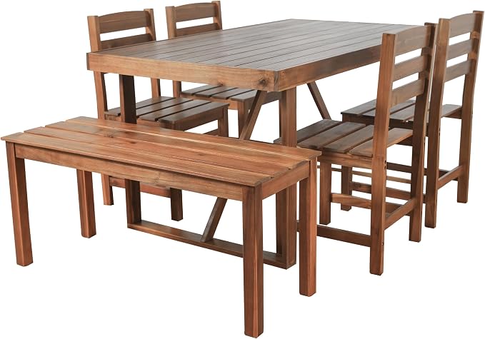 Outdoor Dining Set for 6, Acacia Wood Patio Dining Table Set - Image 5