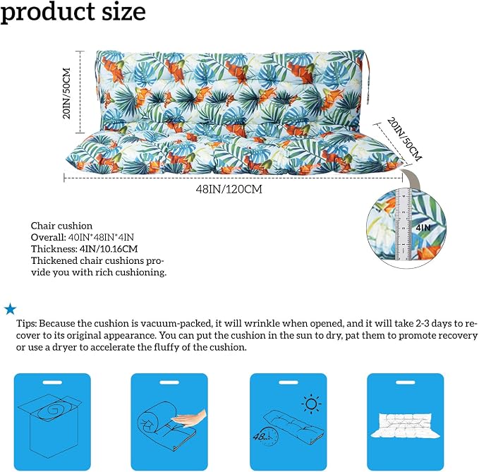 Outside Benches Cushion with Backrest, Thicken Waterproof Swing Cushions 2/3 - Image 3