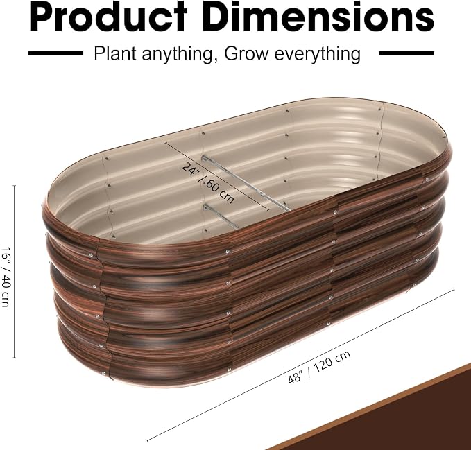 4x2ft Oval Galvanized Raised Garden Bed Kits 16" Tall Outdoor Large Metal - Image 2