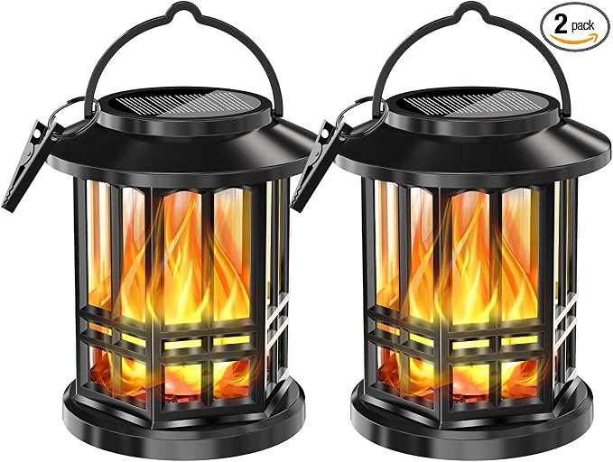 Solar Lanterns Outdoor Waterproof, Flickering Flame Landscape Lanterns by Fatpoom