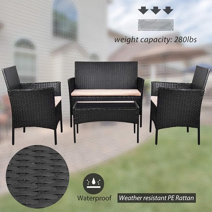 Homall 4 Pieces Outdoor Patio Furniture Sets Rattan Chair Wicker Set, Outdoor - Image 4