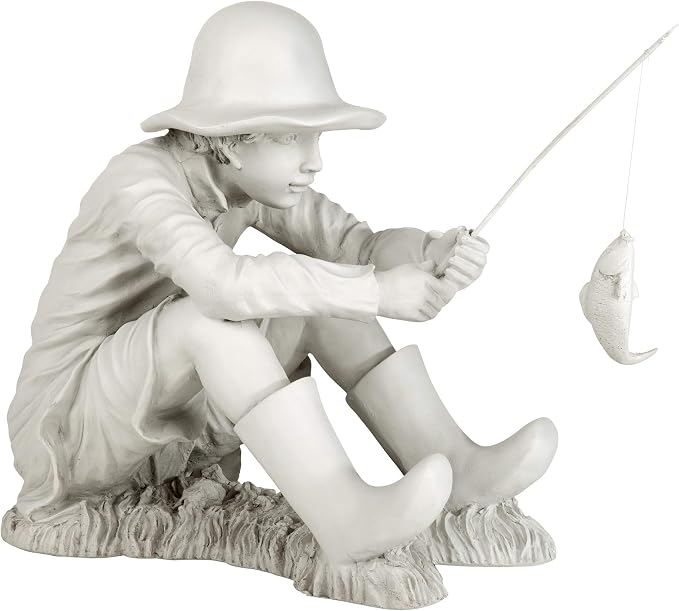 Design Toscano Gone Fishing Fisherman Boy Garden Statue, 17 Inch Tall, Cast by DesignToscano