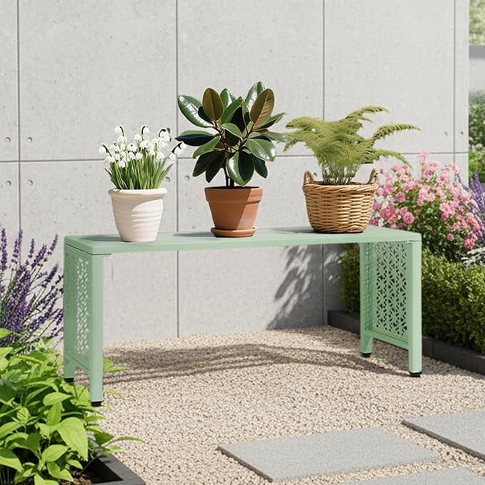 VINGLI 40in Outdoor Metal Bench, All-Weathe Backless Patio Bench - Image 2