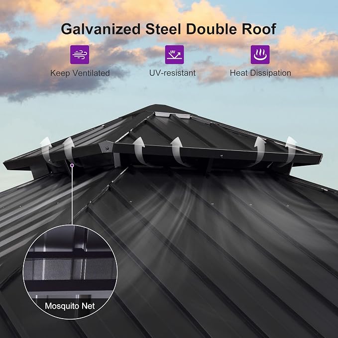 PURPLE LEAF 10' X 10' Hardtop Gazebo Outdoor Wood Grain Aluminum Frame - Image 6