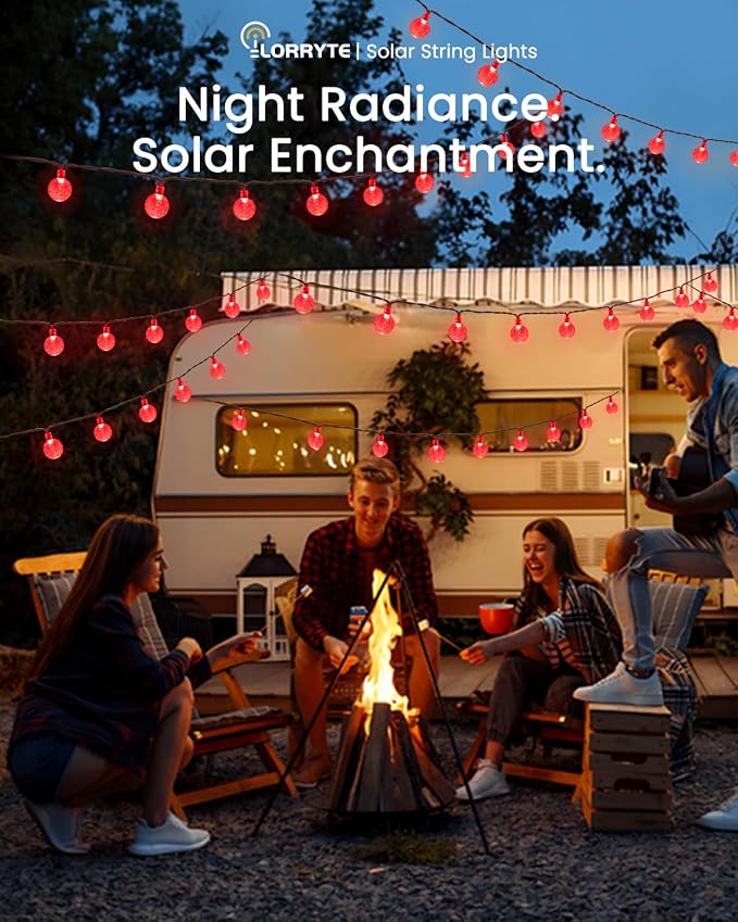 2-Pack 100 LED Red Solar String Lights Outdoor - 64FT Crystal Globe Waterproof - Image 4