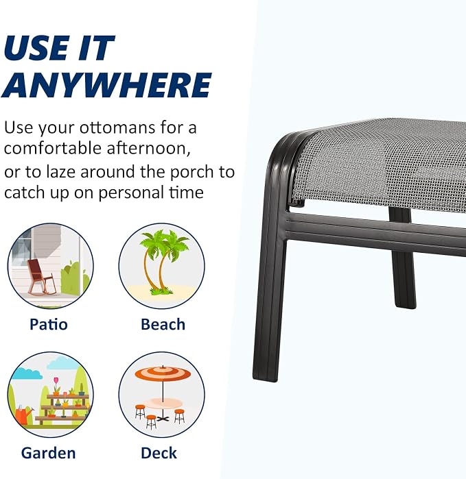 Outdoor Patio Ottoman Seat Textilene Portable Metal Footstool Portable Footrest - Image 5