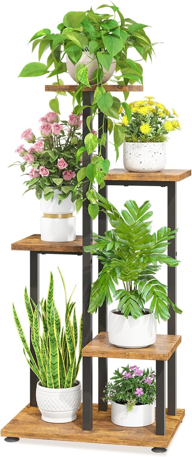 LASZOLA Black 5 Tiered Wood Plant Stand Indoor by LASZOLA
