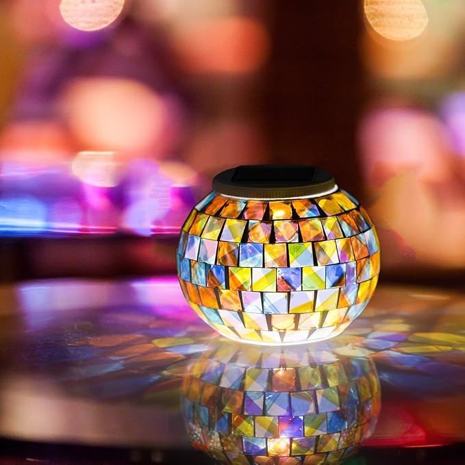 Color Changing Solar Powered Glass Mosaic Ball Led Garden Lights, Rechargeable - Image 3