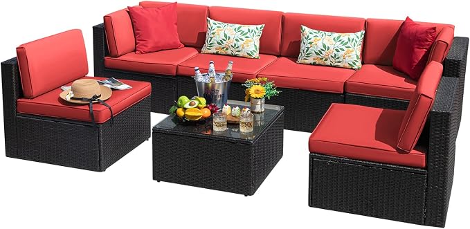 Devoko 7 Pieces Outdoor Sectional Sofa Patio Furniture Sets Manual Weaving by DEVOKO