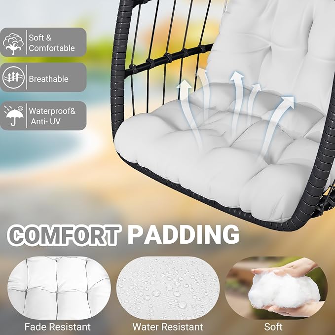CHABATREE Egg Chair with Stand, Patio Rattan Wicker Hanging Swing Egg Chair - Image 2