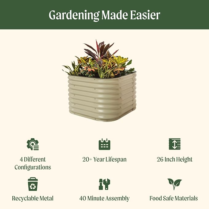Vego garden 26" Extra Tall Raised Garden Bed Kits, 4 in 1 Modular Raised - Image 2