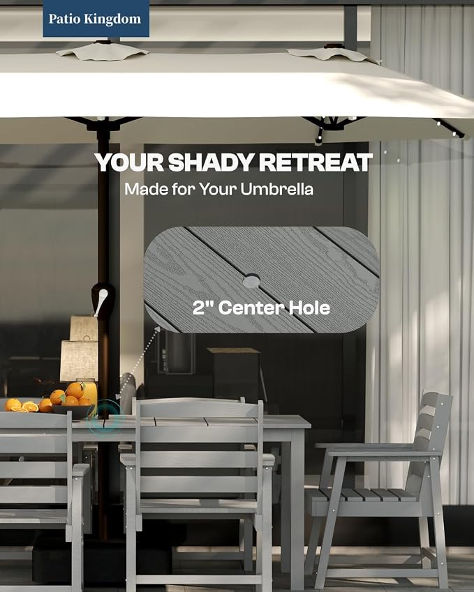 7-Piece Outdoor Dining Set for 6, 75.2" HDPE Patio Table - Image 5