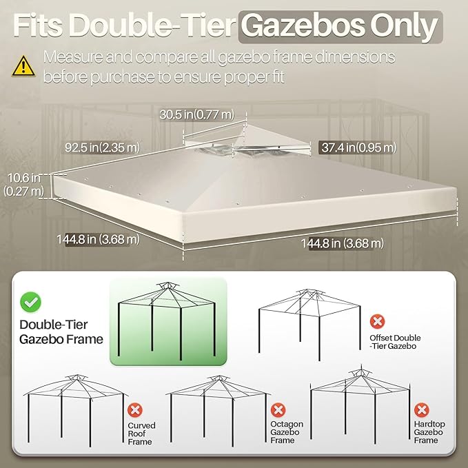 Flexzion Gazebo Cover Replacement Canopy Top 12x12 Ft - Image 4