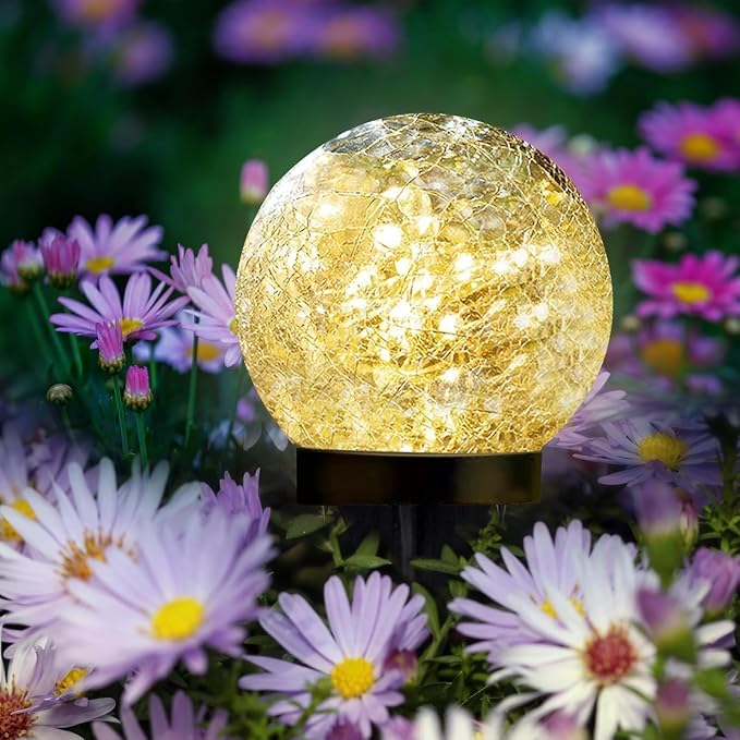 Solar Garden Lights Outdoor Waterproof, 4 Pack 30 LEDs Cracked Glass Ball Light - Image 7