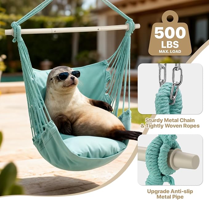 MoNiBloom Hammock Chair Hanging Rope Swing w/2 Cushions, Boho Macrame Hanging - Image 4