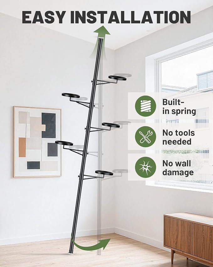 Tension Rod Plant Stand, 5 Tier Tension Pole Plant Stand - Image 7