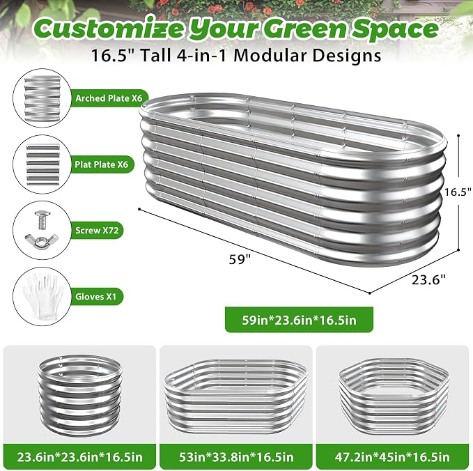 17" Tall Outdoor Garden Raised Garden Bed Kits, 5ft X 2ft Oval, 0.8MM Thick - Image 4