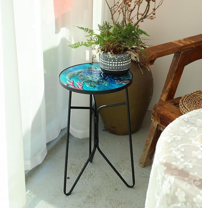 VCUTEKA Patio Side Table Outdoor Accent Table Bistro Coffee Table Plant End - Image 2