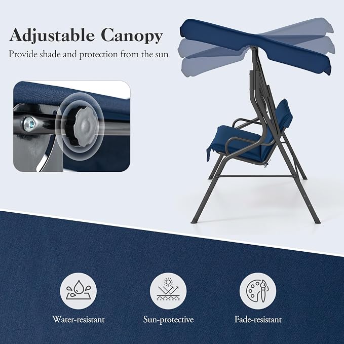 Porch Swing Outdoor, 3 Person Patio Swing w/Removable Cushion, Stand & - Image 4