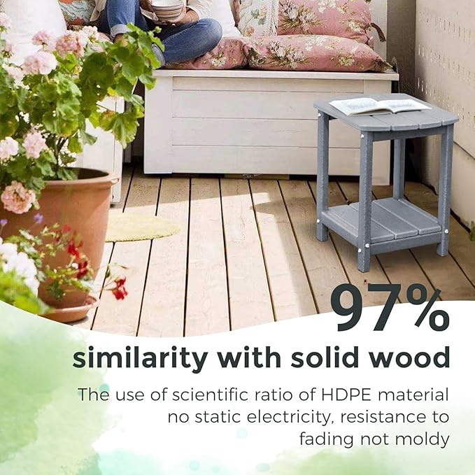 Adirondack Square Outdoor Side Table, 2-Tier Storage Patio Side Table, HDPE End - Image 4