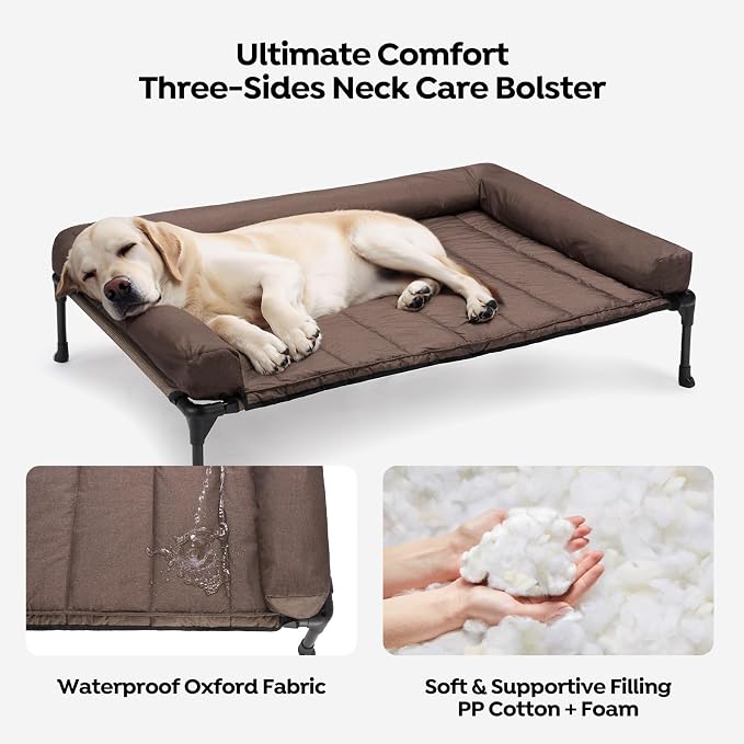 Veehoo Cooling Elevated Dog Bed Add Removable Waterproof Bolster Cushion Mat - Image 3