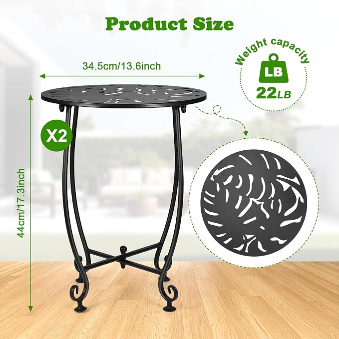 2 Pack Outdoor Side Tables for Patio, Weather Resistant Steel Patio Side Table - Image 3