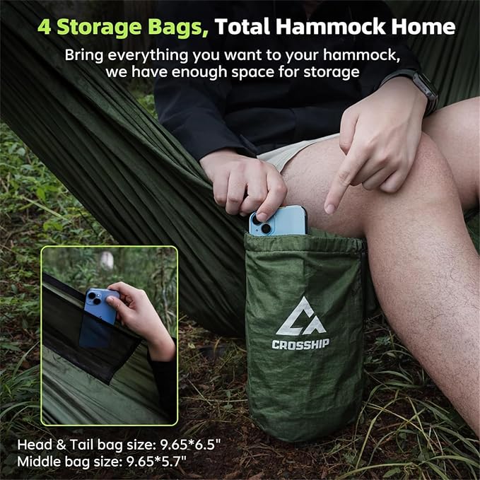 Camping Hammock with Mosquito Net, 2 Person Hammock Bug Net, Parachute Nylon - Image 3