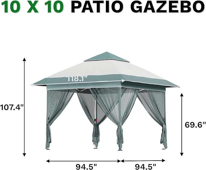 Devoko 10x10 Pop Up Gazebo Canopy Tent - Image 6