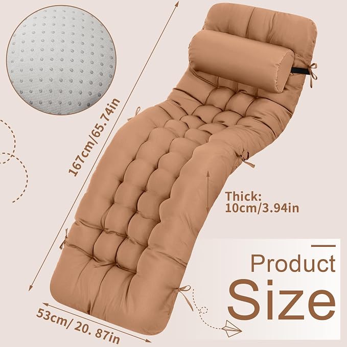 Tudomro 1 Pcs Brown 66'' Outdoor Chaise Lounge Cushion Waterproof Patio Lawn - Image 2