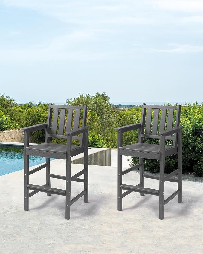 Adirondack Bar Chair Set of 2, HDPE Tall Adirondack Chairs Bar Stools - Image 2