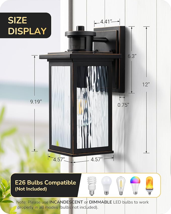 EDISHINE Motion Sensor Outdoor Light Fixtures Wall Mount, Dusk to Dawn Front - Image 7