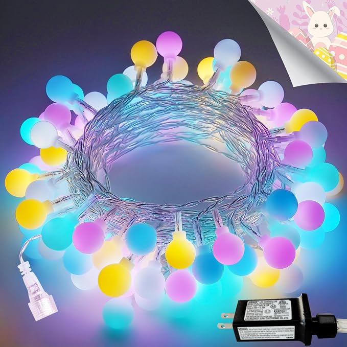Connectable 100LED Easter String Lights Outdoor Indoor, 43ft Pastel Lights by LORRYTE