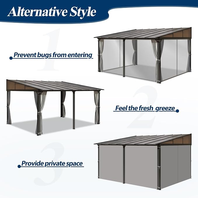 COVERONICS 12' x 14' Aluminum Frame Lean-to Gazebo, Wall-Mounted Polycarbonate - Image 7