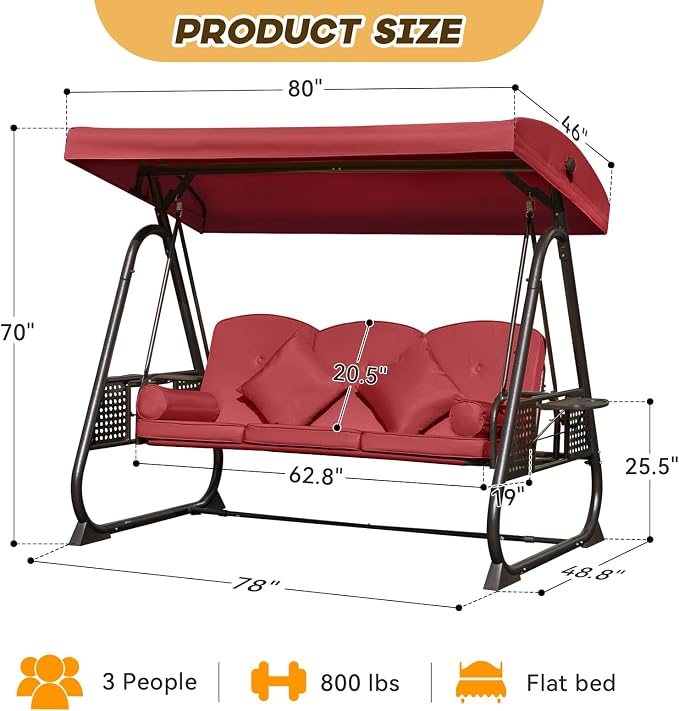 3 in 1 Outdoor Porch Swing - Image 8