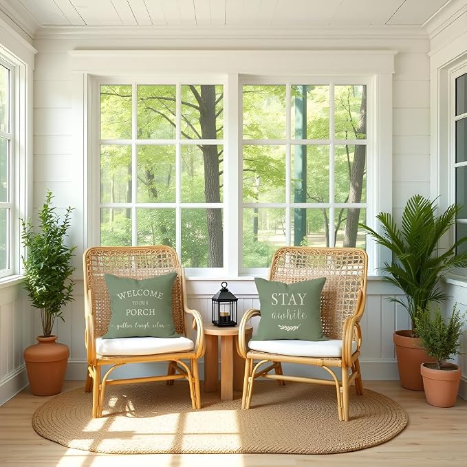 PANDICORN Welcome to Our Porch Stay Awhile Outdoor Decorative Throw Pillow - Image 2