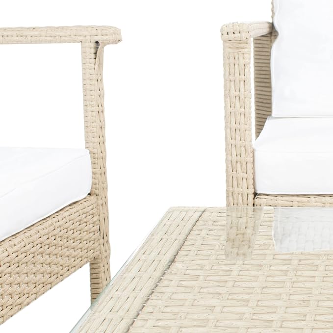 Safavieh Outdoor Collection Garnen Beige Wicker Cushion 4-Piece Living Set - Image 9