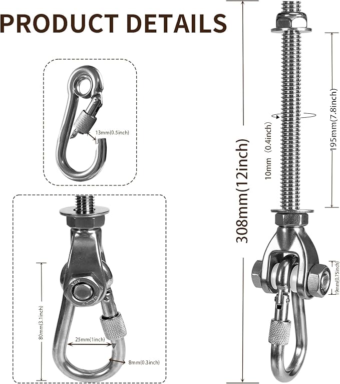 2 Heavy Duty Swing Hangers 180° Stainless Steel Swing Hooks 800LBS Capacity - Image 3