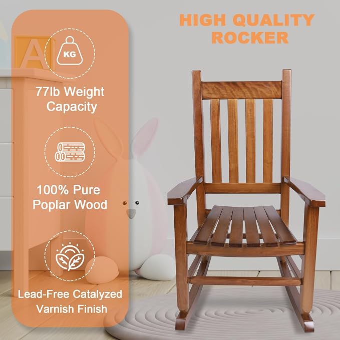 Kids Rocking Chair for Toddlers and Children Comfy Recliner Wooden Rocker for - Image 6