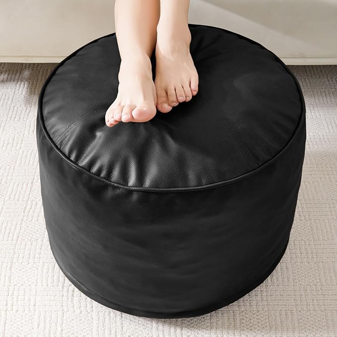 HIGOGOGO Round Stuffed Pouf Ottoman, Pu Leather Poufs by HIGOGOGO