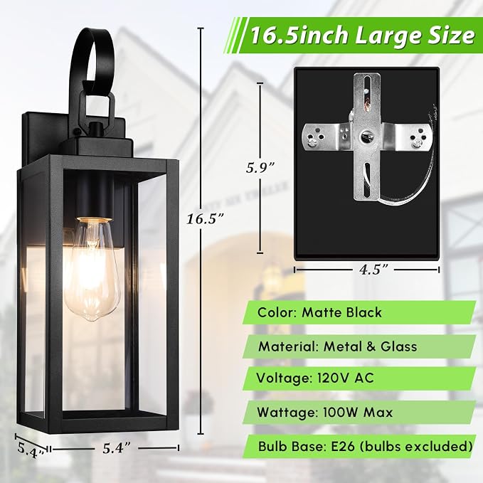 BesLowe 16.5“ Outdoor Wall Light Fixture, Exterior Lighting Fixture Wall Mount - Image 5