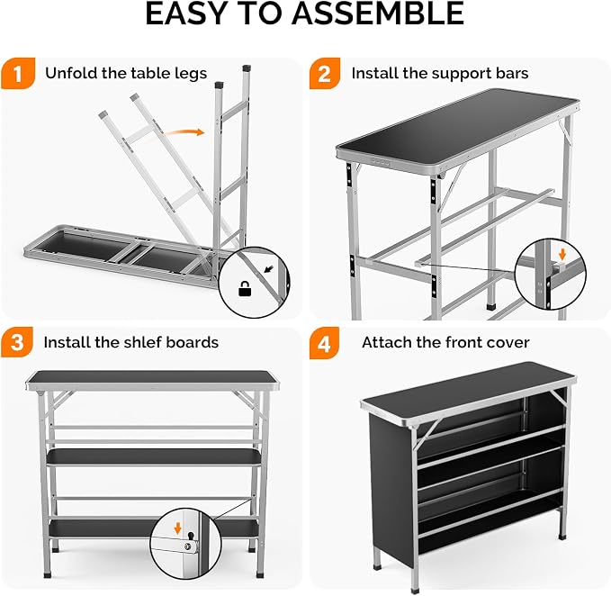 VINGLI 43" Portable Bar Table, 3-Tier Shelves, Carry Bag，Mobile Bar Table - Image 3