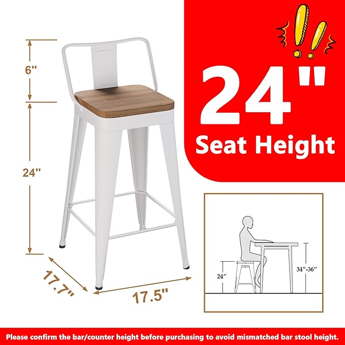 WENTMENT Metal Bar Stools Set of 2 Counter Height Barstools - Image 2
