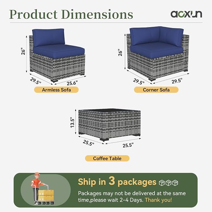 Aoxun 10 Piece Patio Furniture Set Wicker Rattan Patio Conversation Set Outdoor - Image 9