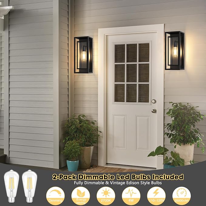16.5'' Large Outdoor Porch Wall Lanterns, 2 Pack Matte Black Exterior Outdoor - Image 4