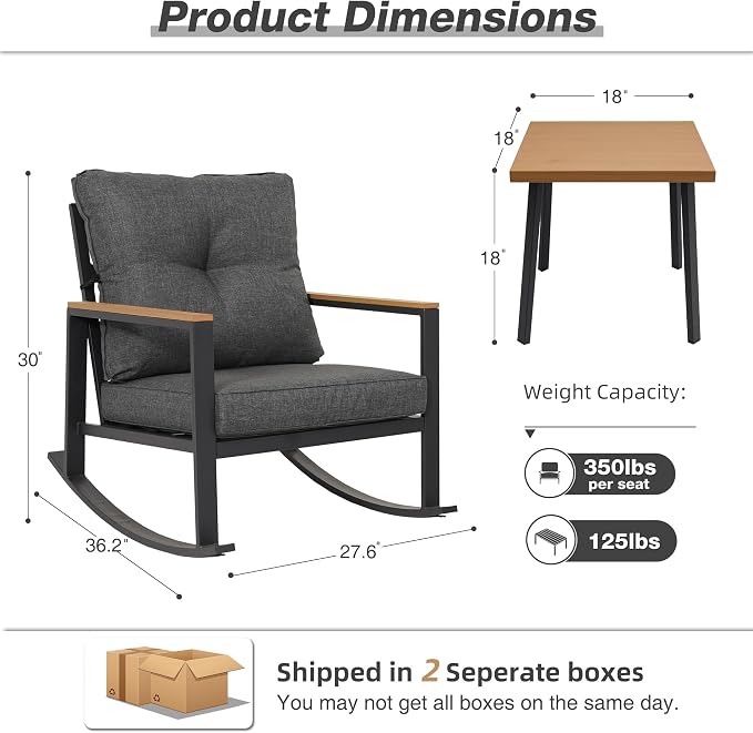 3 Pieces Rocking Bistro Set, Outdoor Patio Furniture Set - Image 2