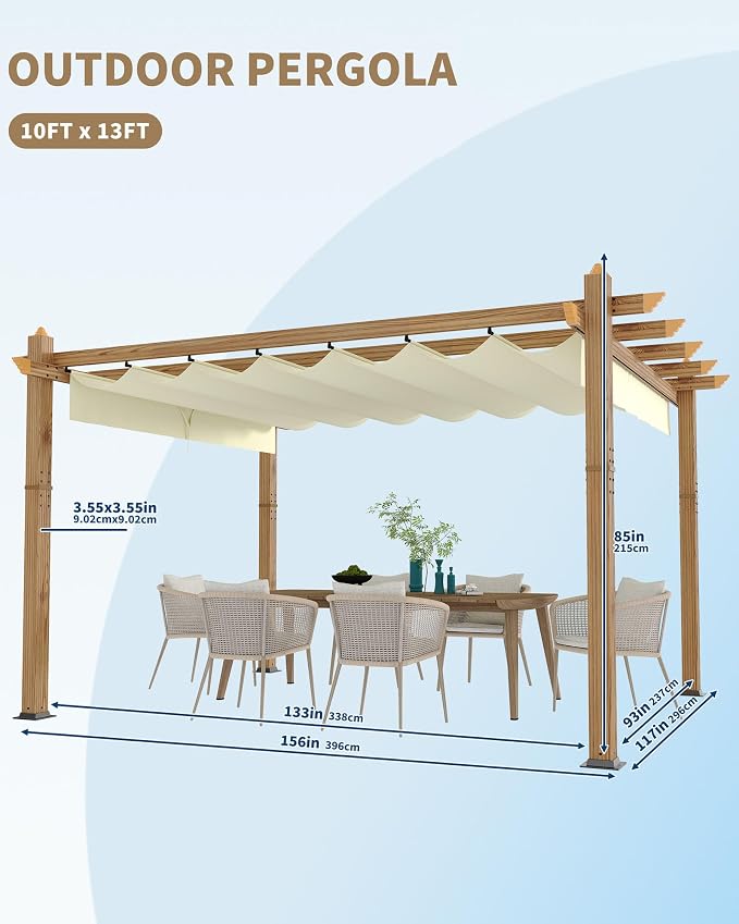 10x13 Ft Outdoor Pergola Faux Wood Grain Aluminum Gazebo - Image 6