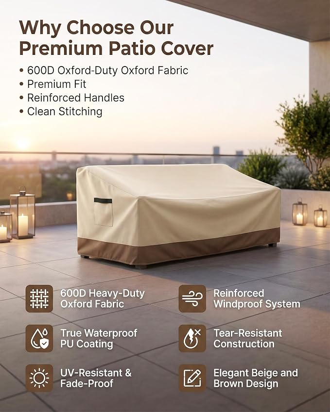 Outdoor Sofa Cover, Waterproof Patio Furniture Cover 58.3W x 32.7D x 31H inches - Image 7